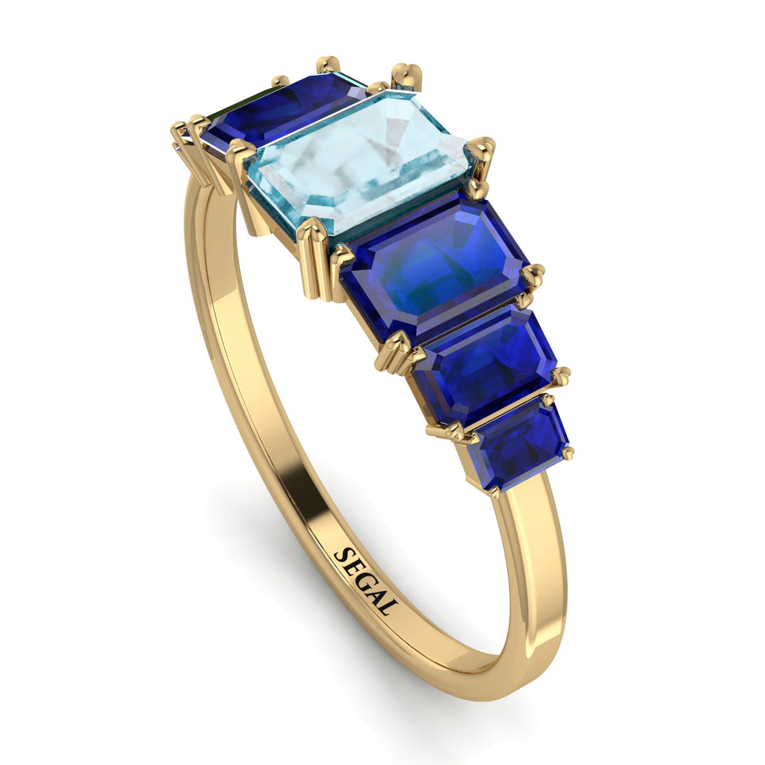 Emerald Cut Aquamarine Geometrical Ring - Briella No. 413
