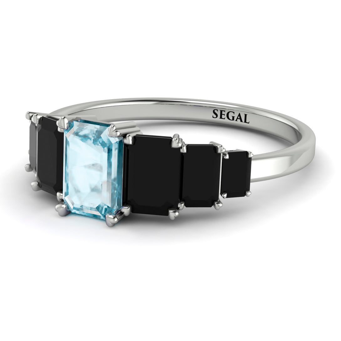 Emerald Cut Aquamarine Geometrical Ring - Briella No. 409