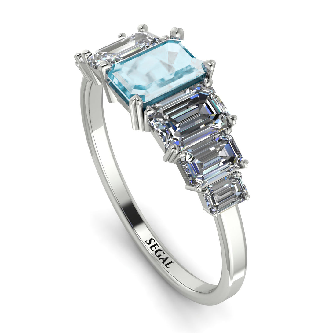 Emerald Cut Aquamarine Geometrical Ring - Briella No. 403