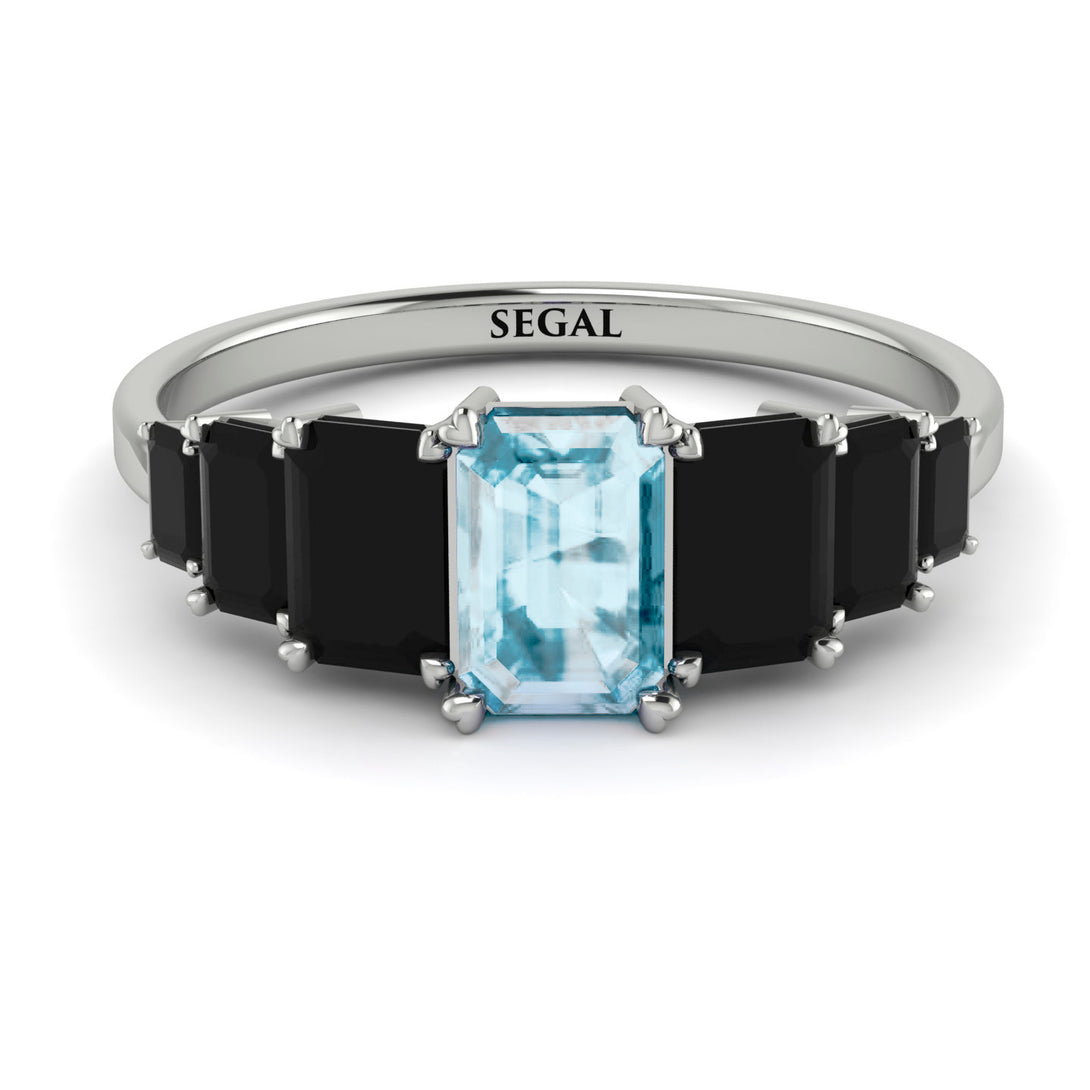 Emerald Cut Aquamarine Geometrical Ring - Briella No. 409