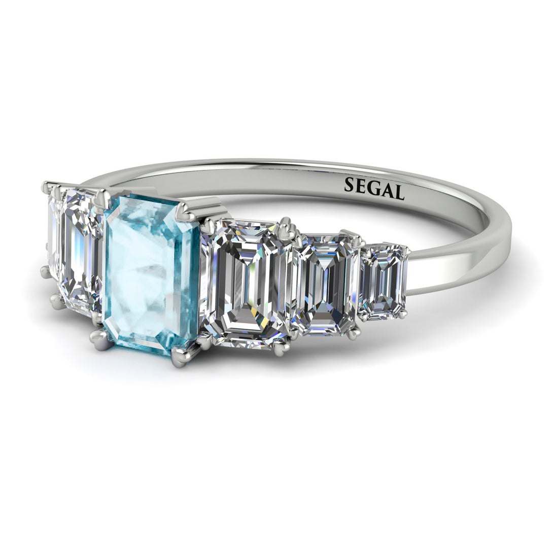 Emerald Cut Aquamarine Geometrical Ring - Briella No. 403