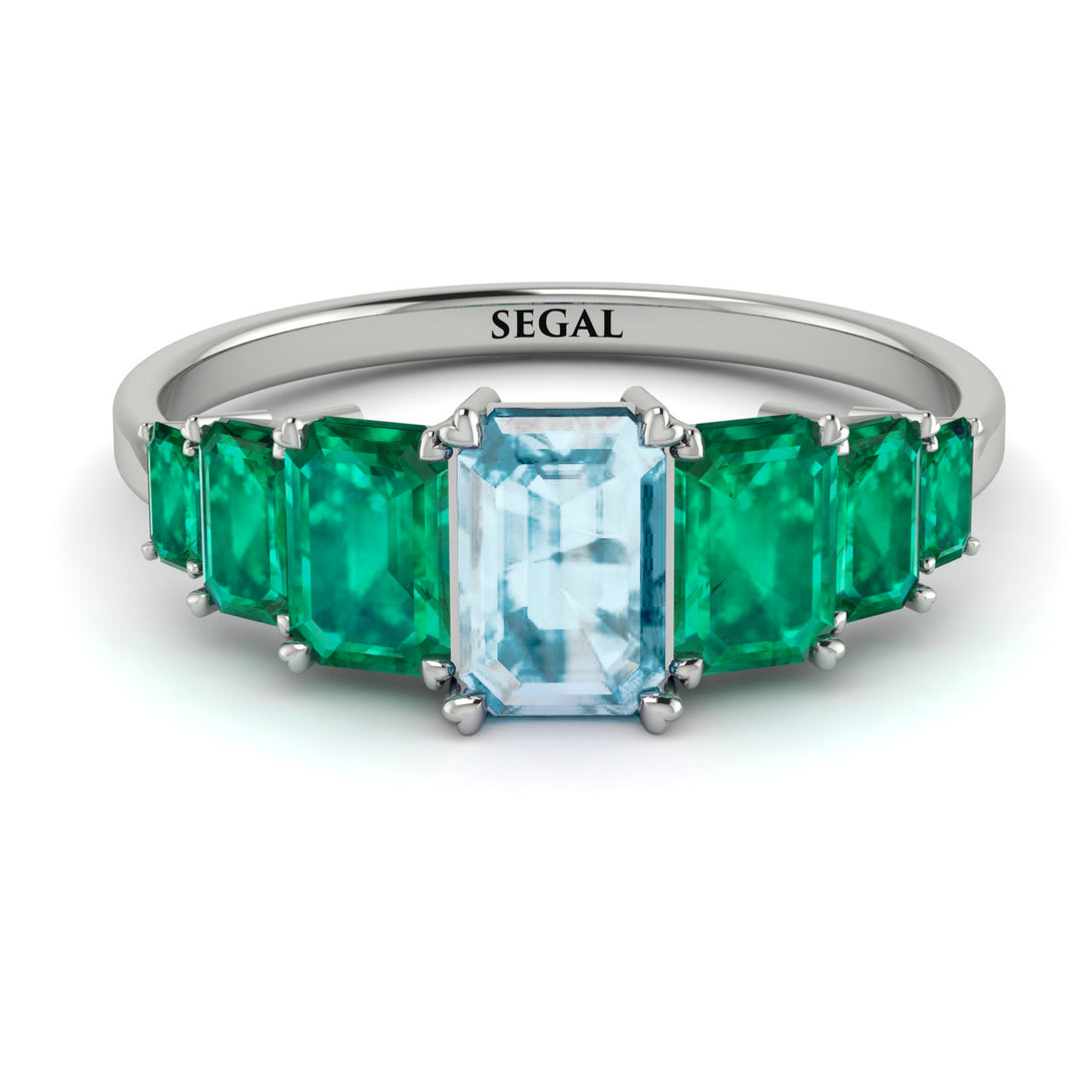 Emerald Cut Aquamarine Geometrical Ring - Briella No. 406