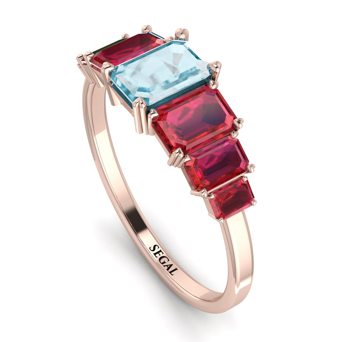 Emerald Cut Aquamarine Geometrical Ring - Briella No. 411