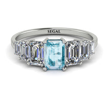 Emerald Cut Aquamarine Geometrical Ring - Briella No. 403 image 1