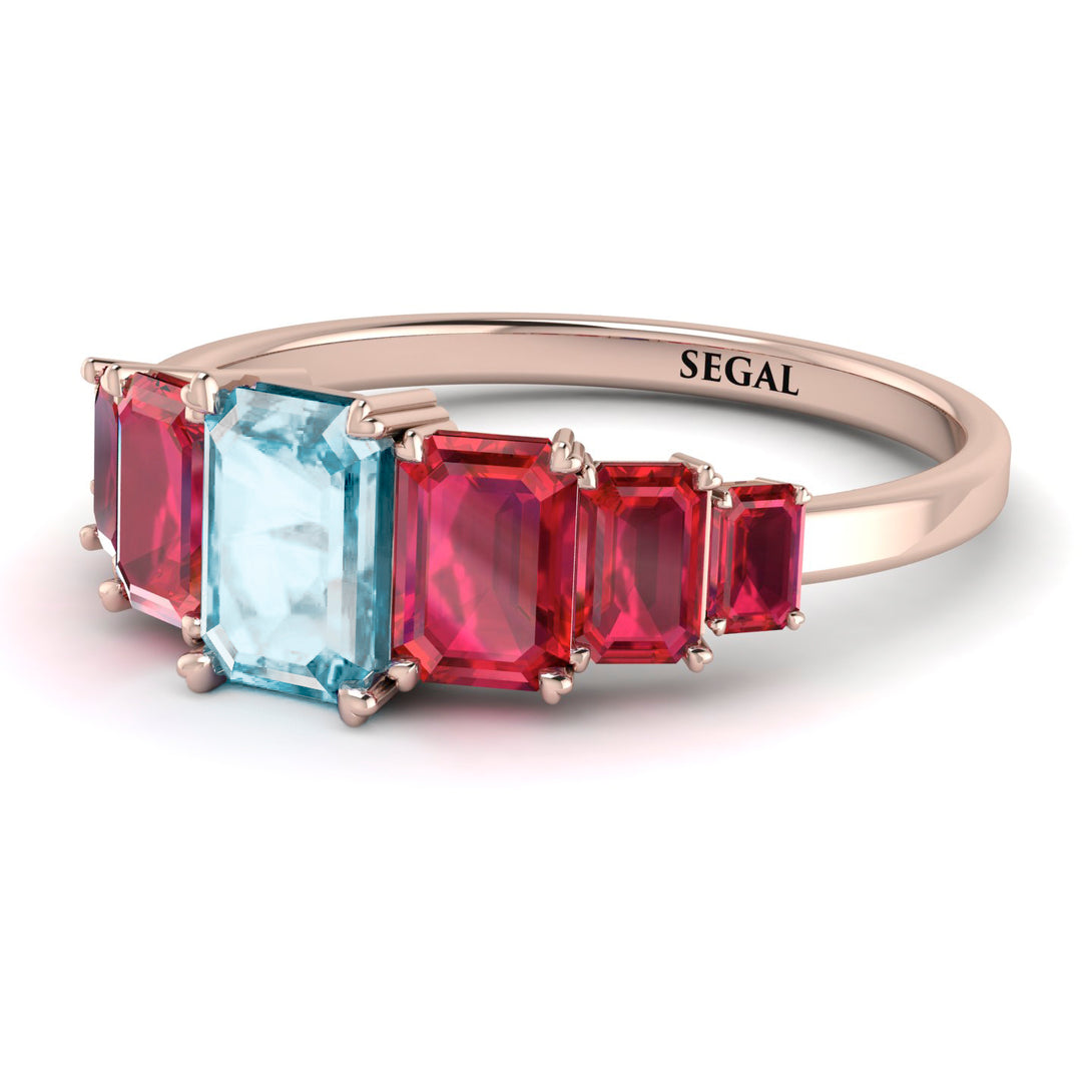Emerald Cut Aquamarine Geometrical Ring - Briella No. 411