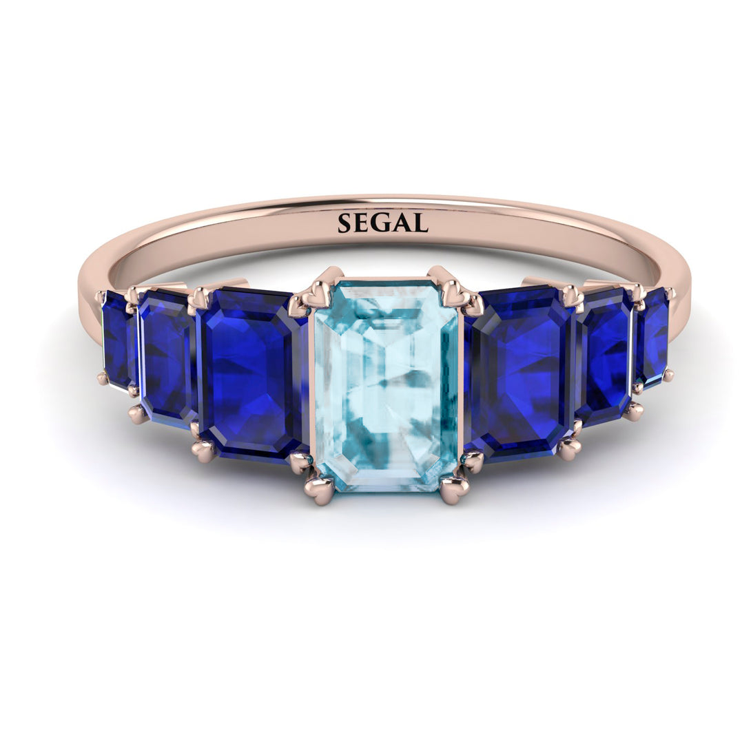 Emerald Cut Aquamarine Geometrical Ring - Briella No. 414