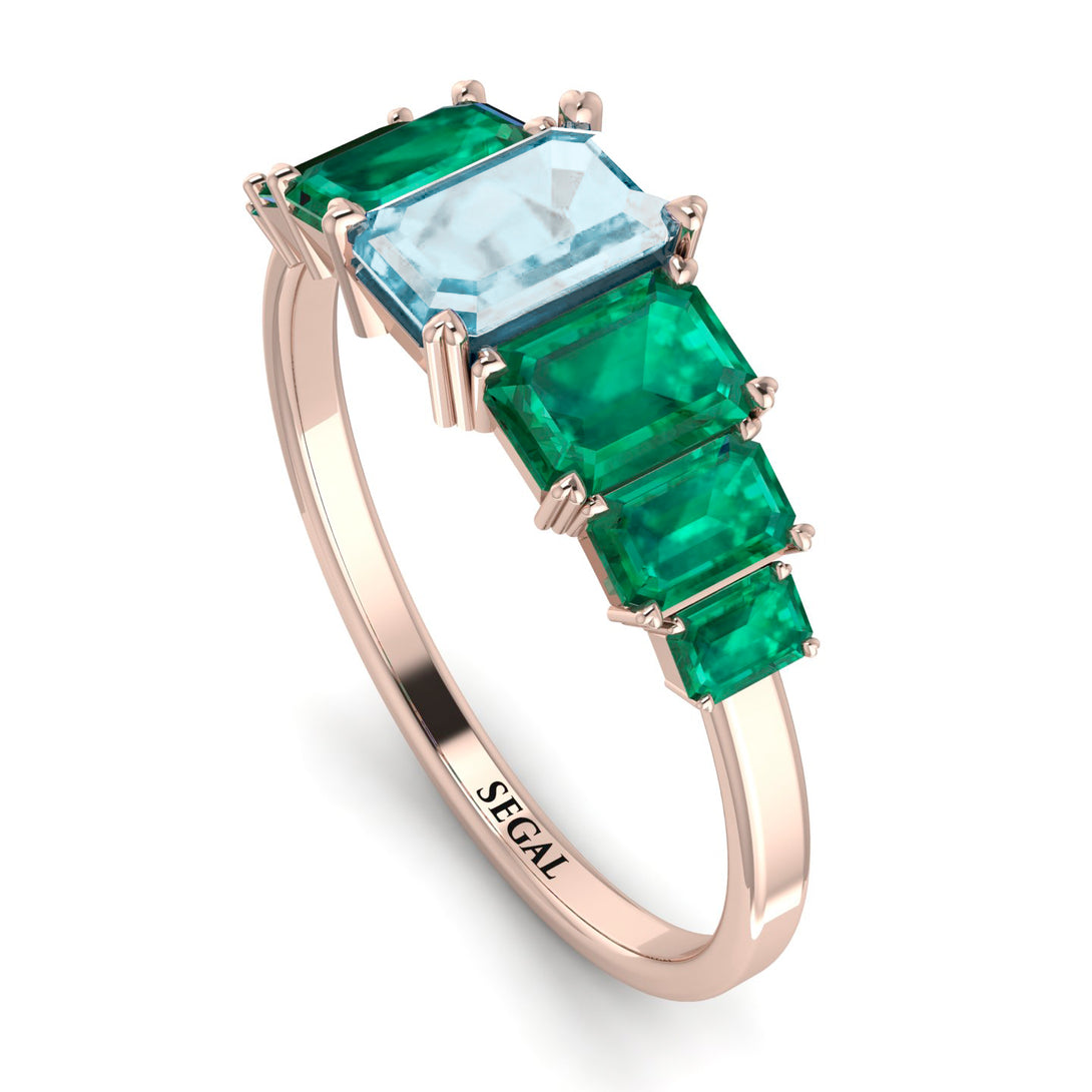 Emerald Cut Aquamarine Geometrical Ring - Briella No. 405