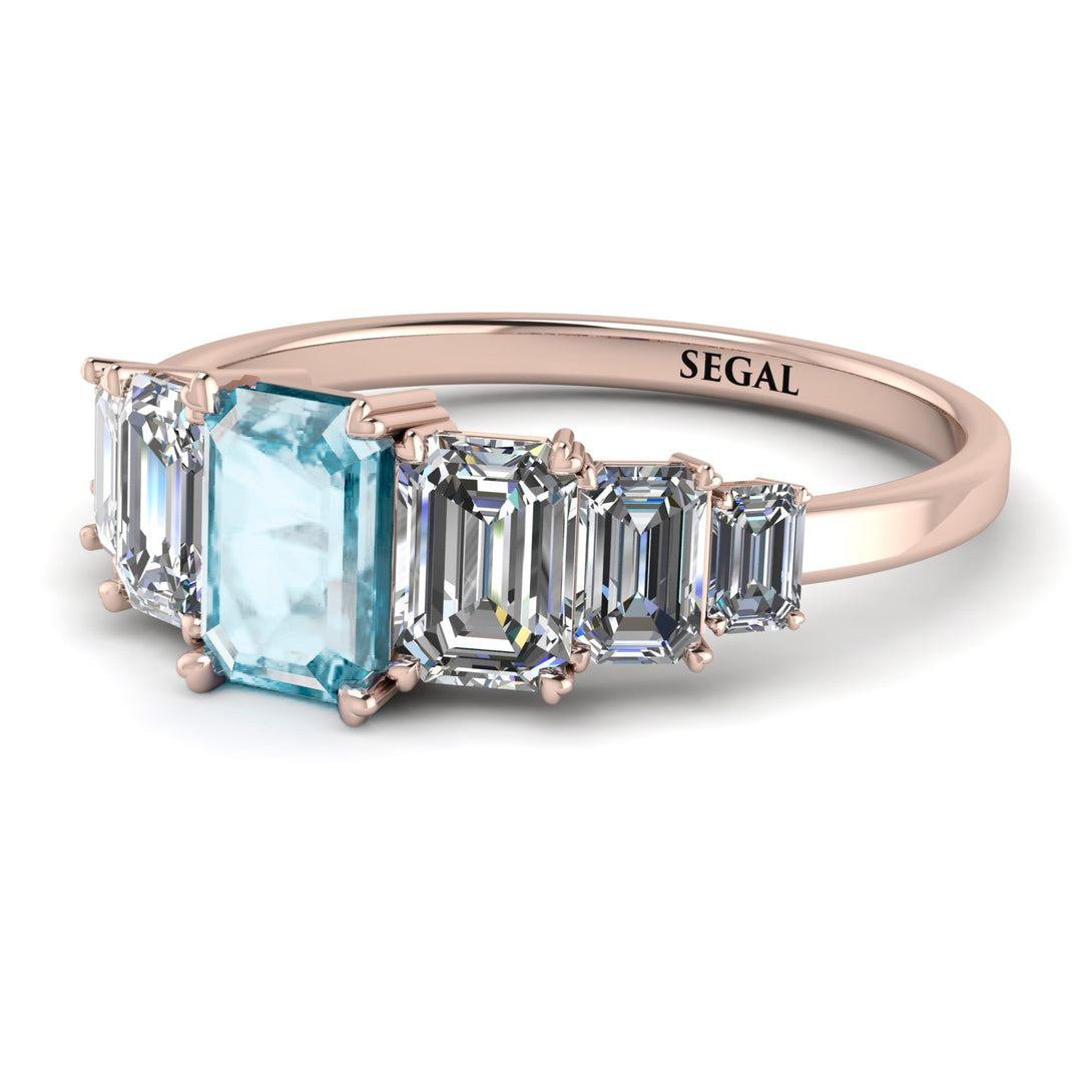 Emerald Cut Aquamarine Geometrical Ring - Briella No. 402