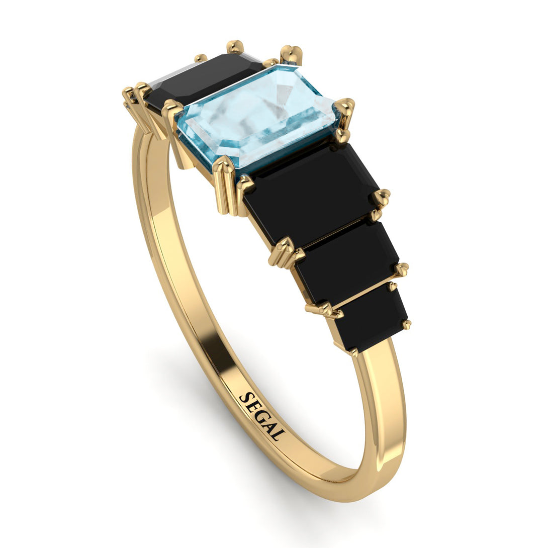 Emerald Cut Aquamarine Geometrical Ring - Briella No. 407