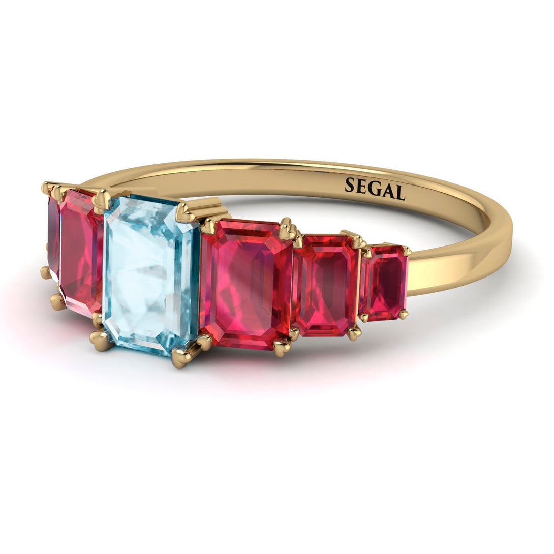 Emerald Cut Aquamarine Geometrical Ring - Briella No. 410