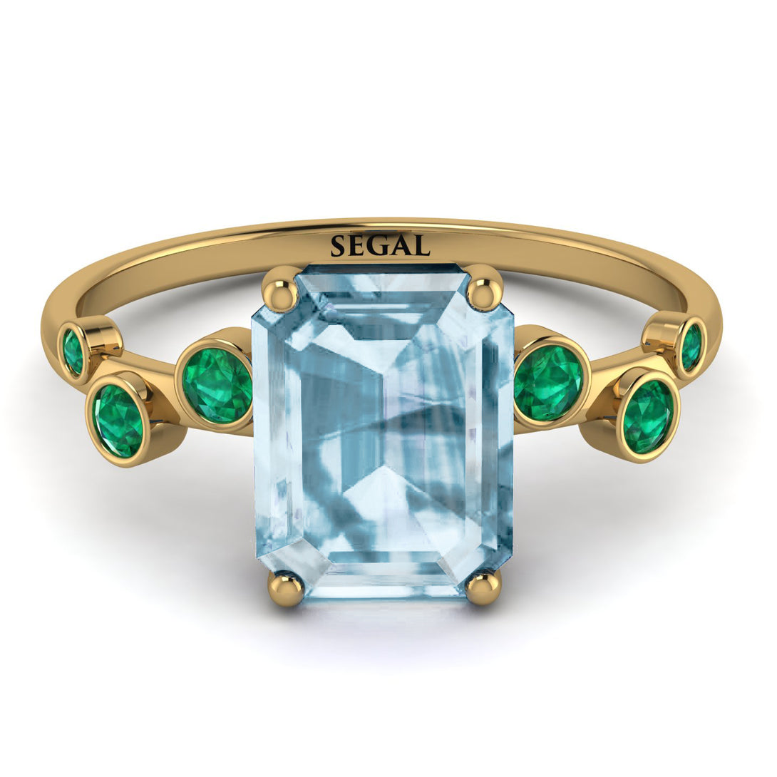 Emerald Cut Aquamarine Ring With Bezel - Alina No. 404