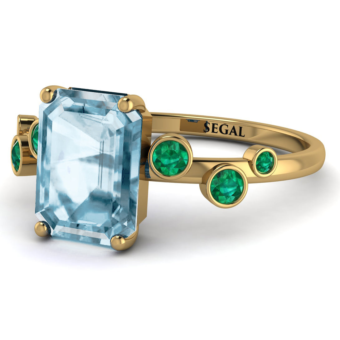Emerald Cut Aquamarine Ring With Bezel - Alina No. 404