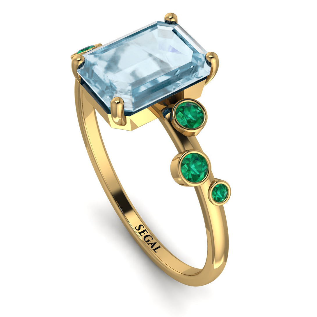 Emerald Cut Aquamarine Ring With Bezel - Alina No. 404