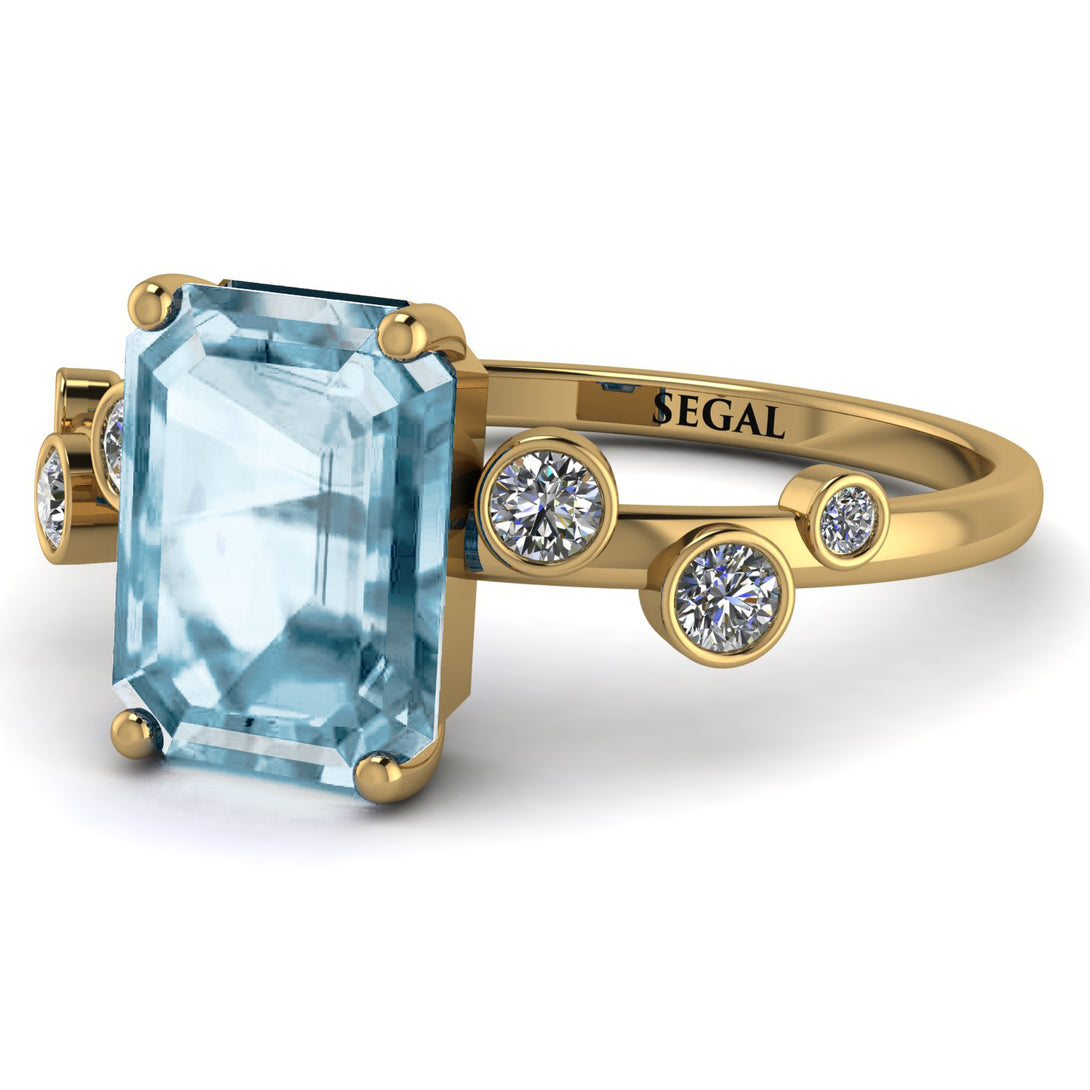 Emerald Cut Aquamarine Ring With Bezel - Alina No. 401