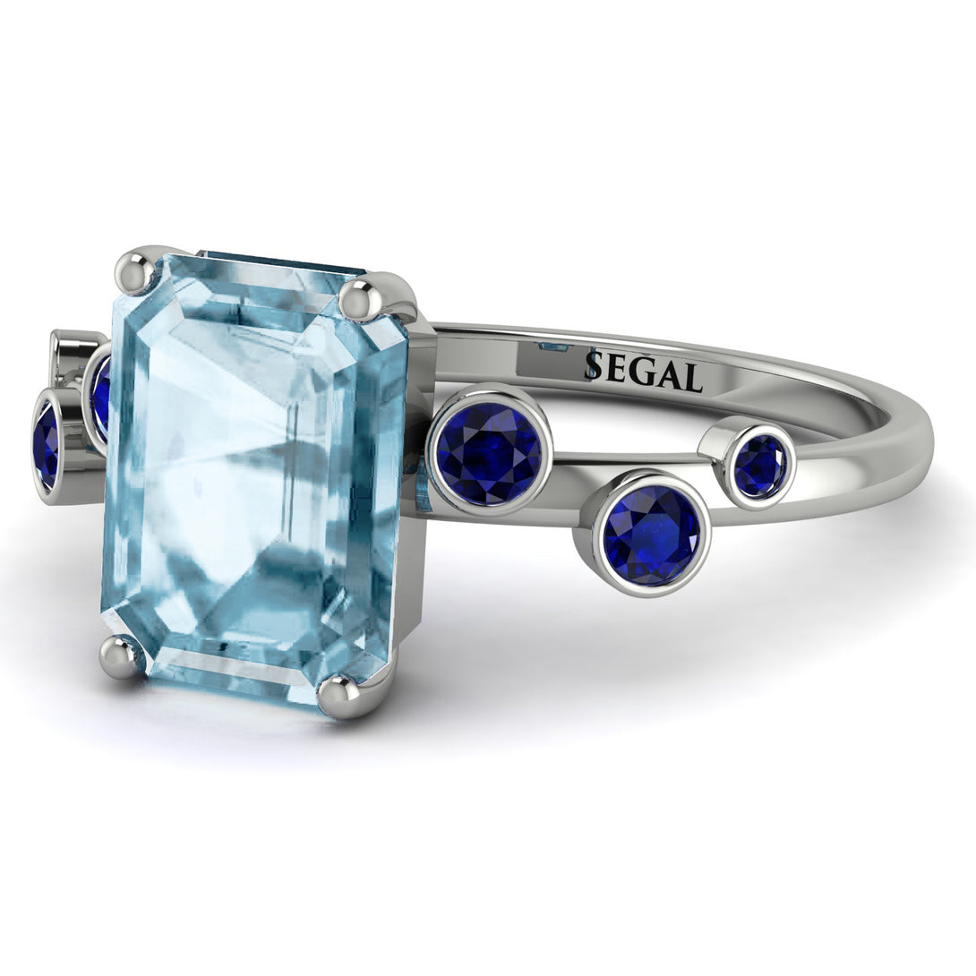 Emerald Cut Aquamarine Ring With Bezel - Alina No. 415