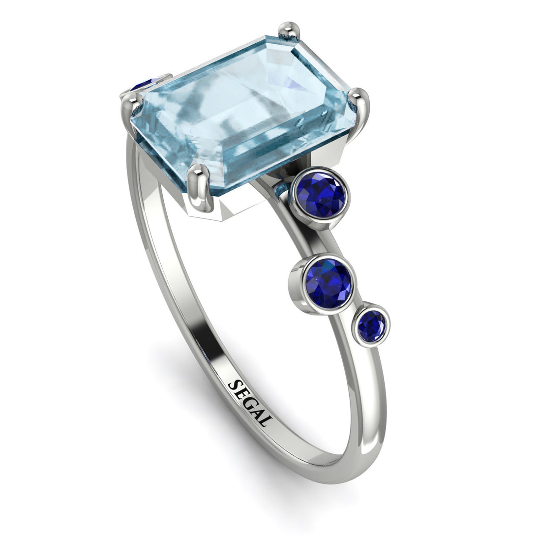 Emerald Cut Aquamarine Ring With Bezel - Alina No. 415