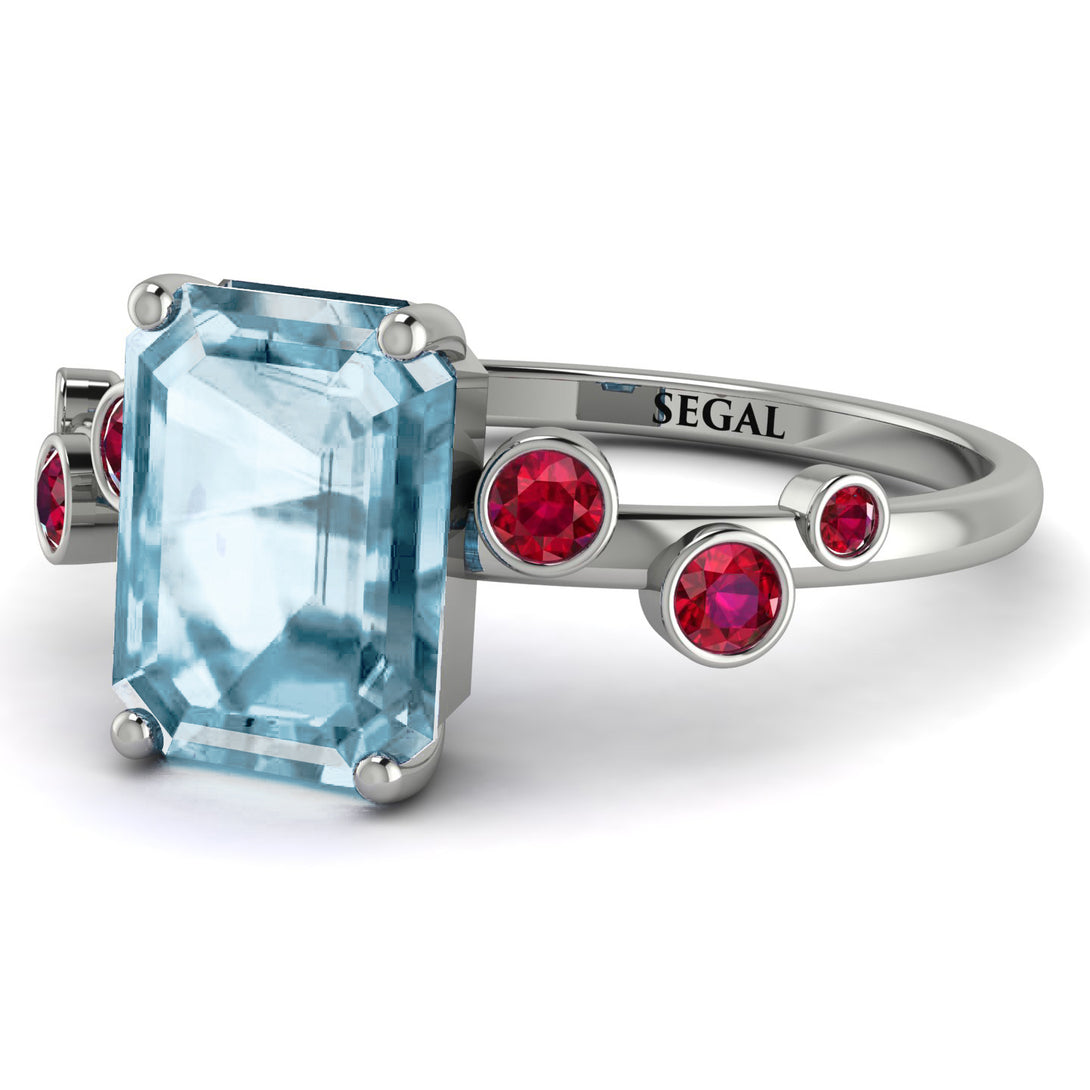 Emerald Cut Aquamarine Ring With Bezel - Alina No. 412