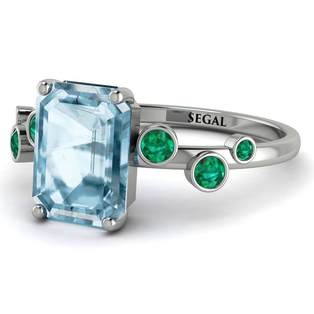 Emerald Cut Aquamarine Ring With Bezel - Alina No. 406