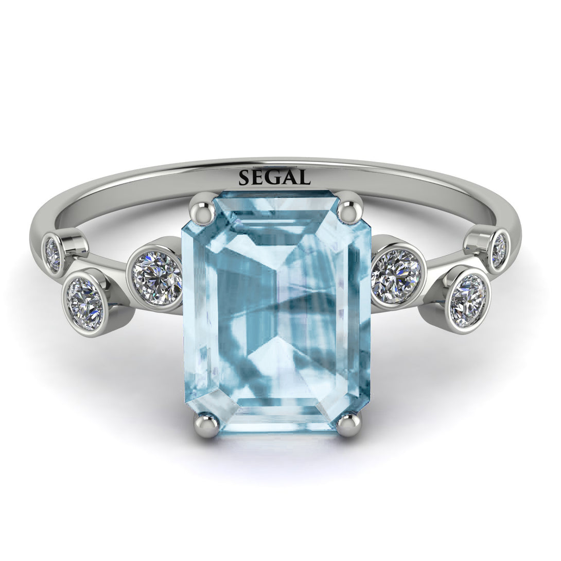 Emerald Cut Aquamarine Ring With Bezel - Alina No. 403