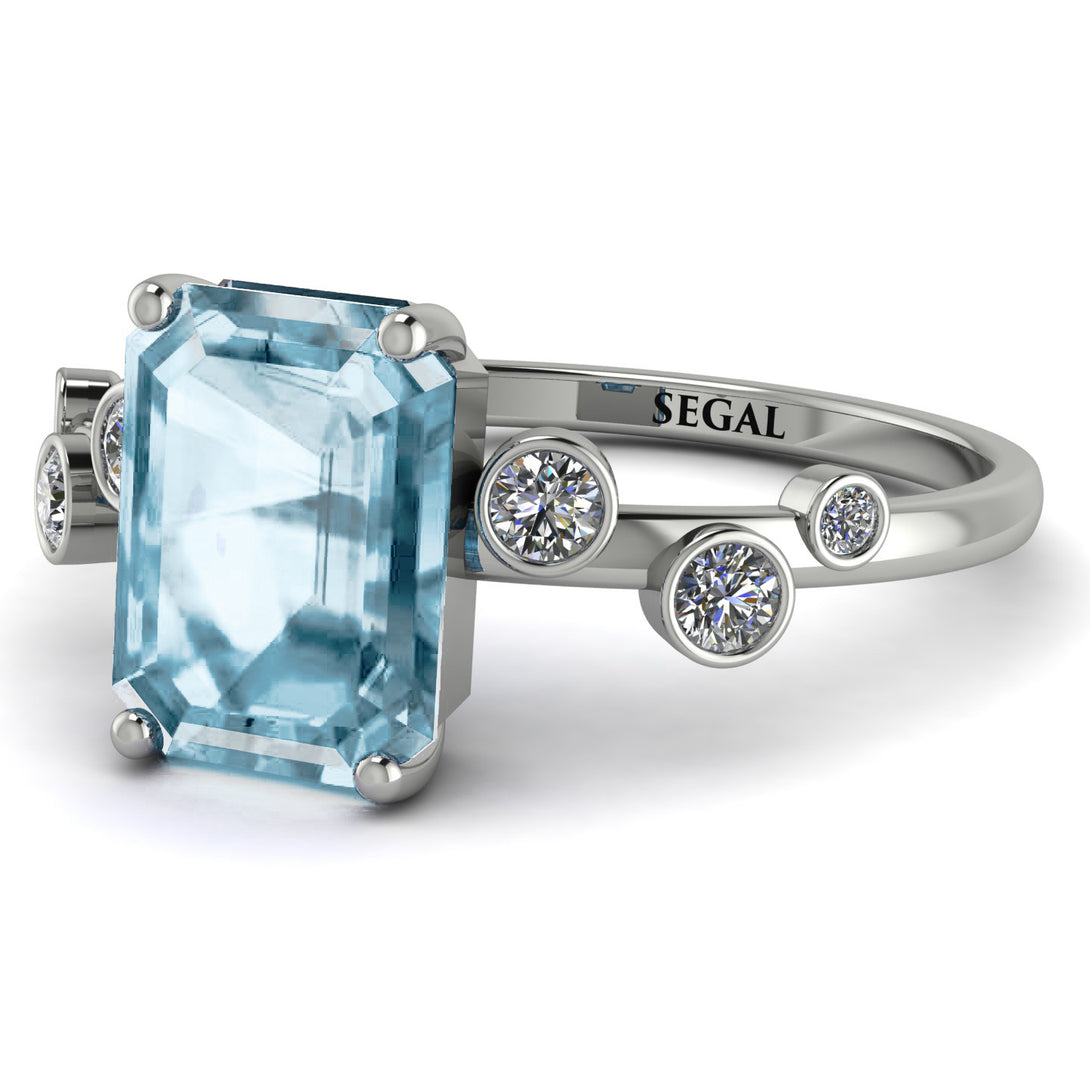 Emerald Cut Aquamarine Ring With Bezel - Alina No. 403