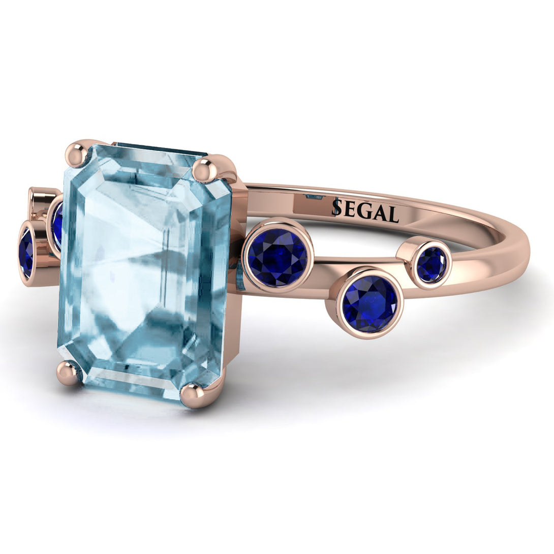 Emerald Cut Aquamarine Ring With Bezel - Alina No. 414