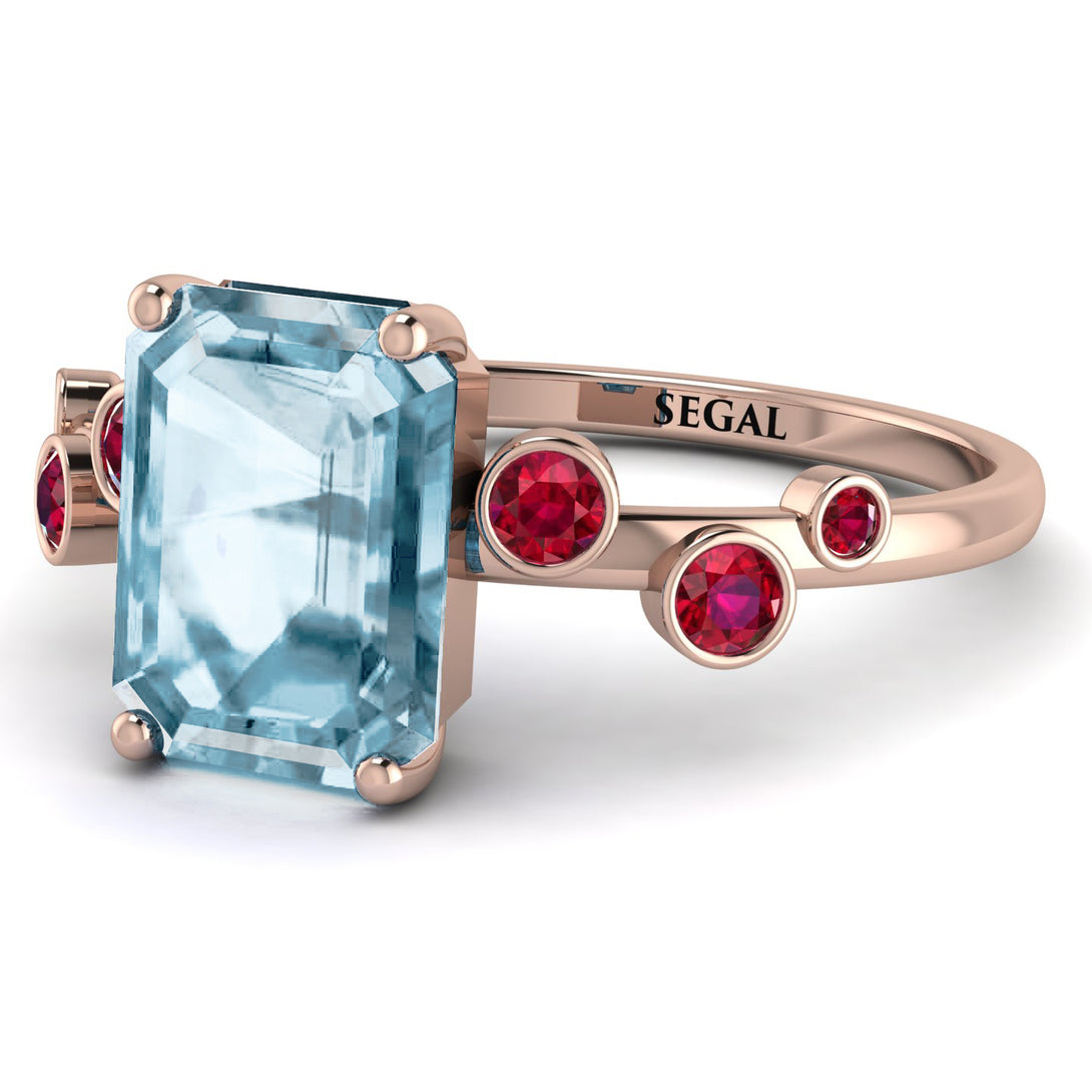 Emerald Cut Aquamarine Ring With Bezel - Alina No. 411