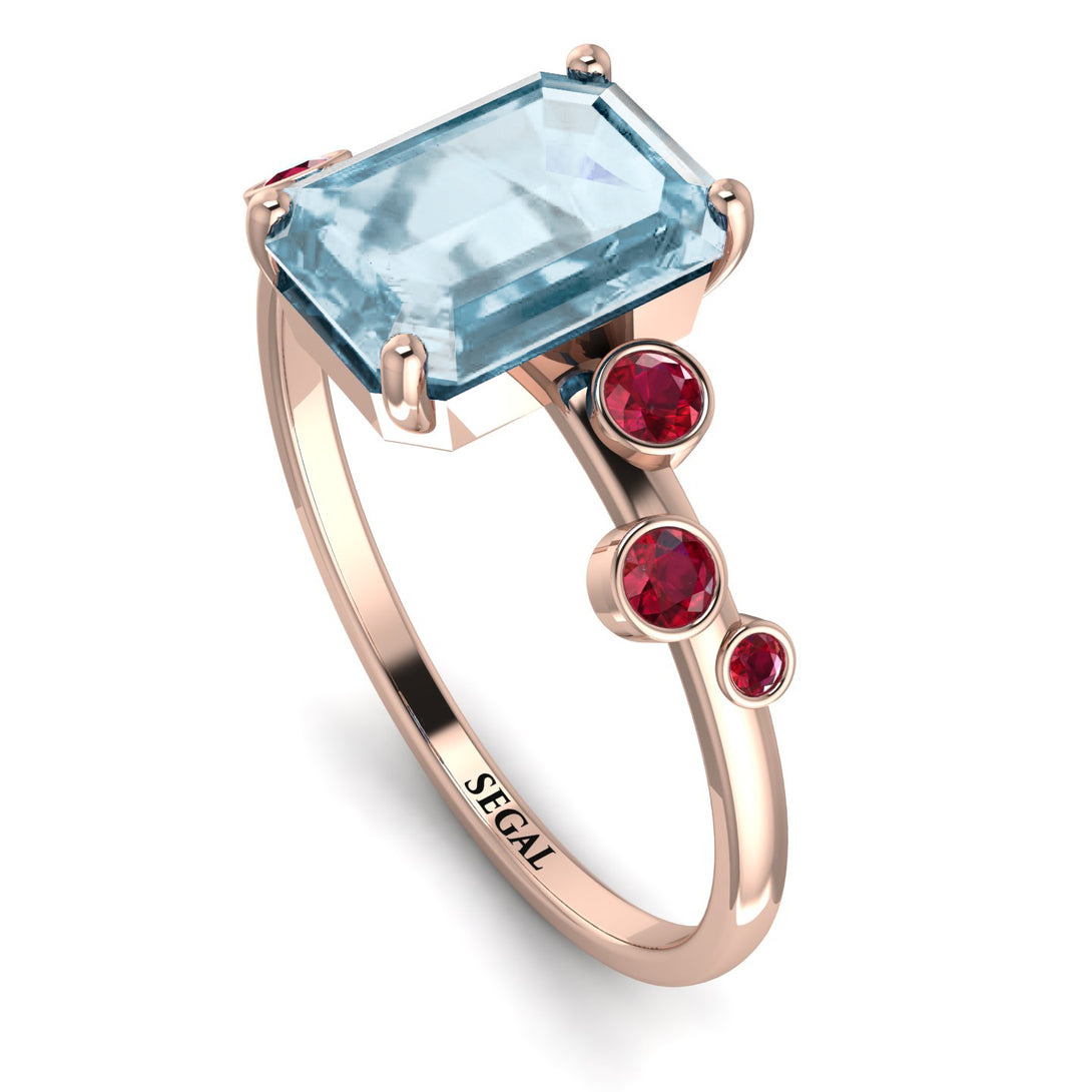 Emerald Cut Aquamarine Ring With Bezel - Alina No. 411