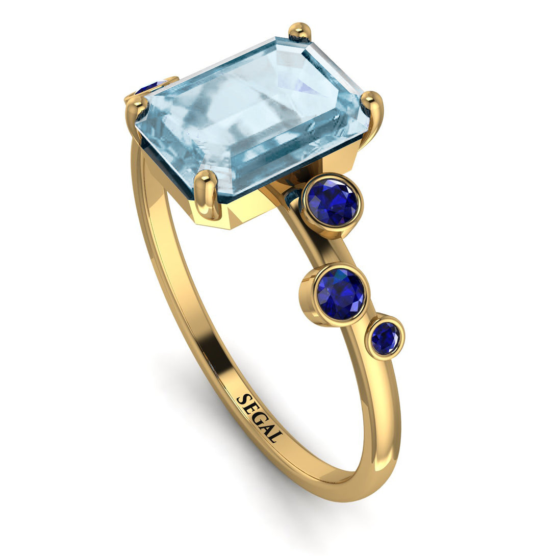 Emerald Cut Aquamarine Ring With Bezel - Alina No. 413