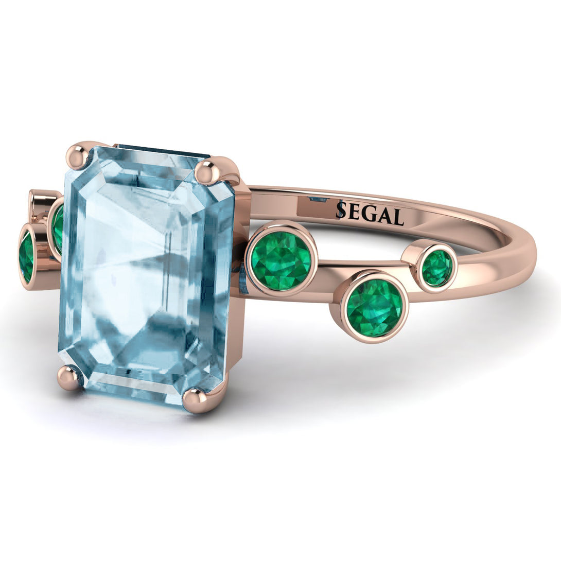 Emerald Cut Aquamarine Ring With Bezel - Alina No. 405