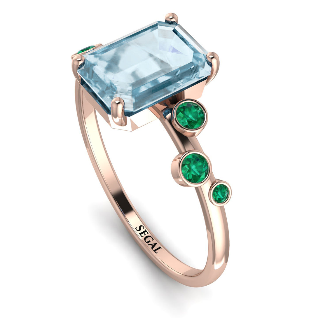Emerald Cut Aquamarine Ring With Bezel - Alina No. 405