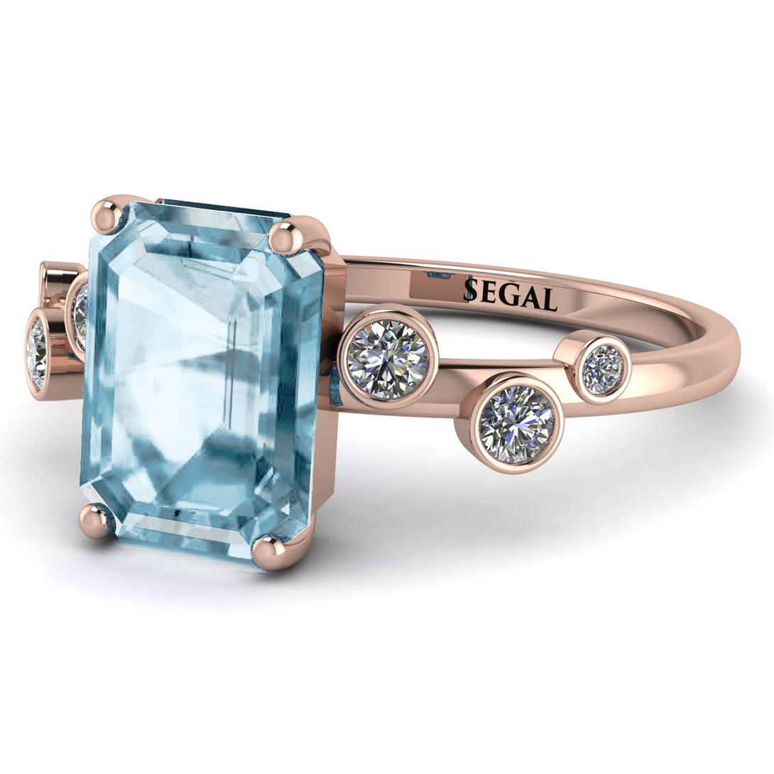 Emerald Cut Aquamarine Ring With Bezel - Alina No. 402