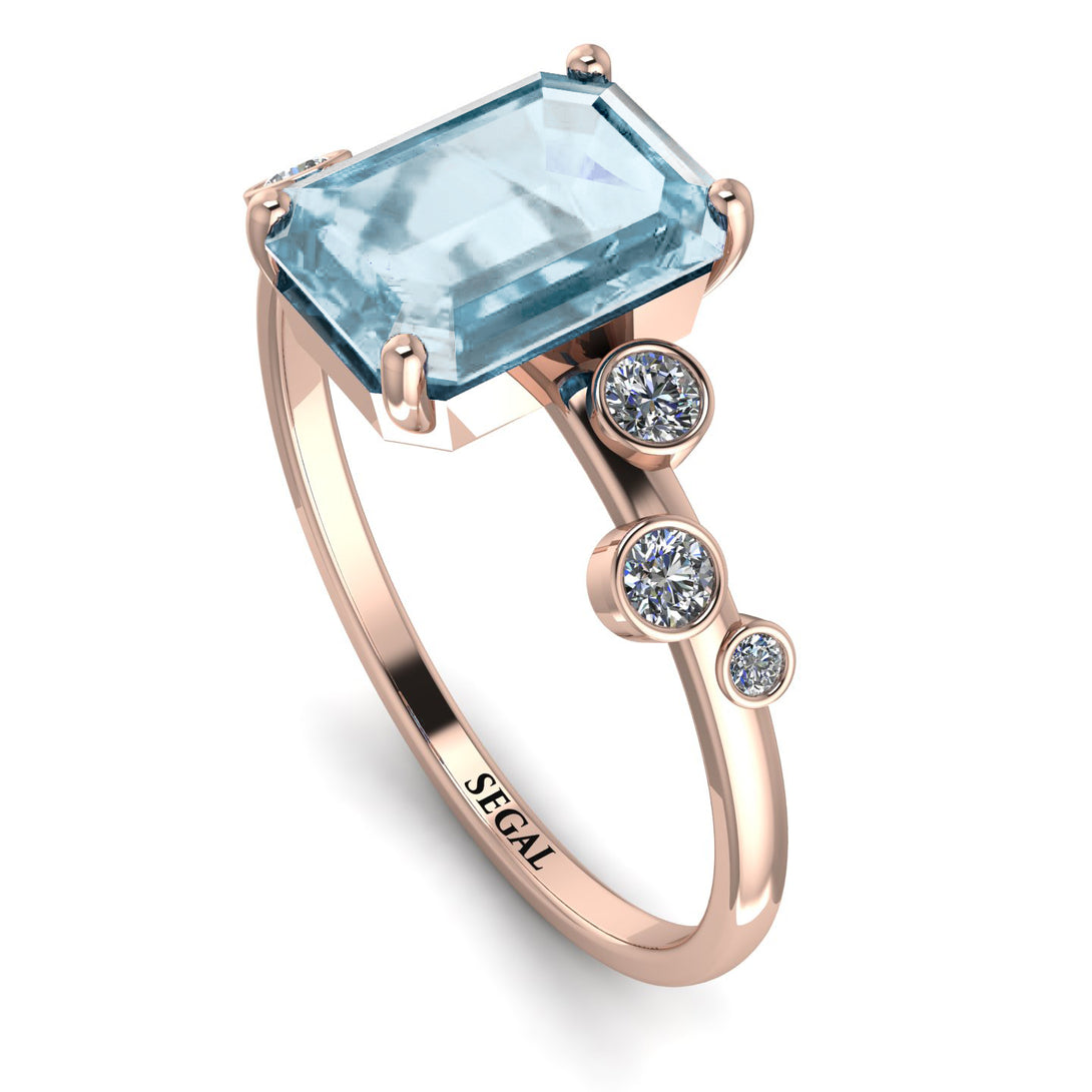 Emerald Cut Aquamarine Ring With Bezel - Alina No. 402