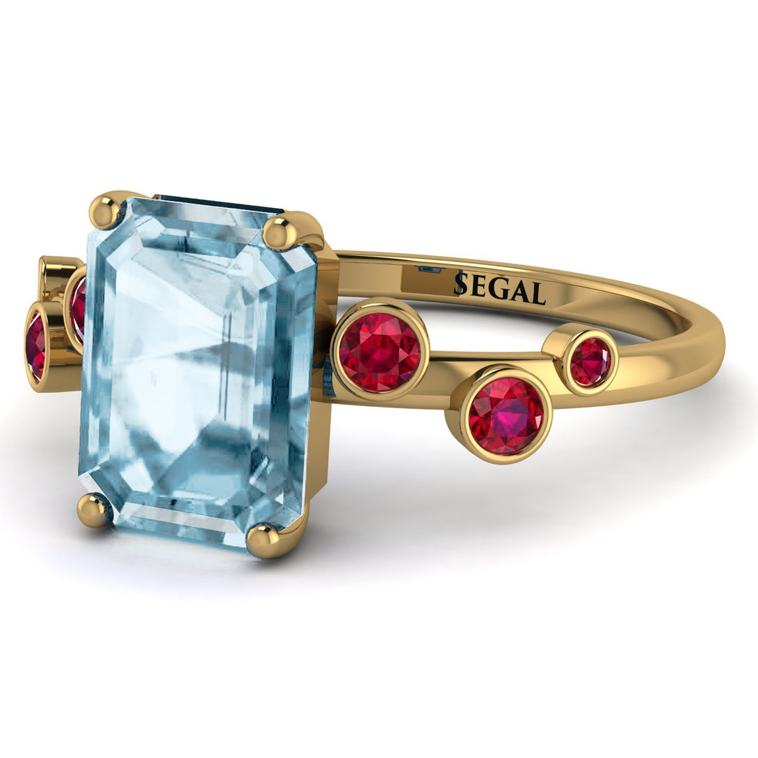 Emerald Cut Aquamarine Ring With Bezel - Alina No. 410