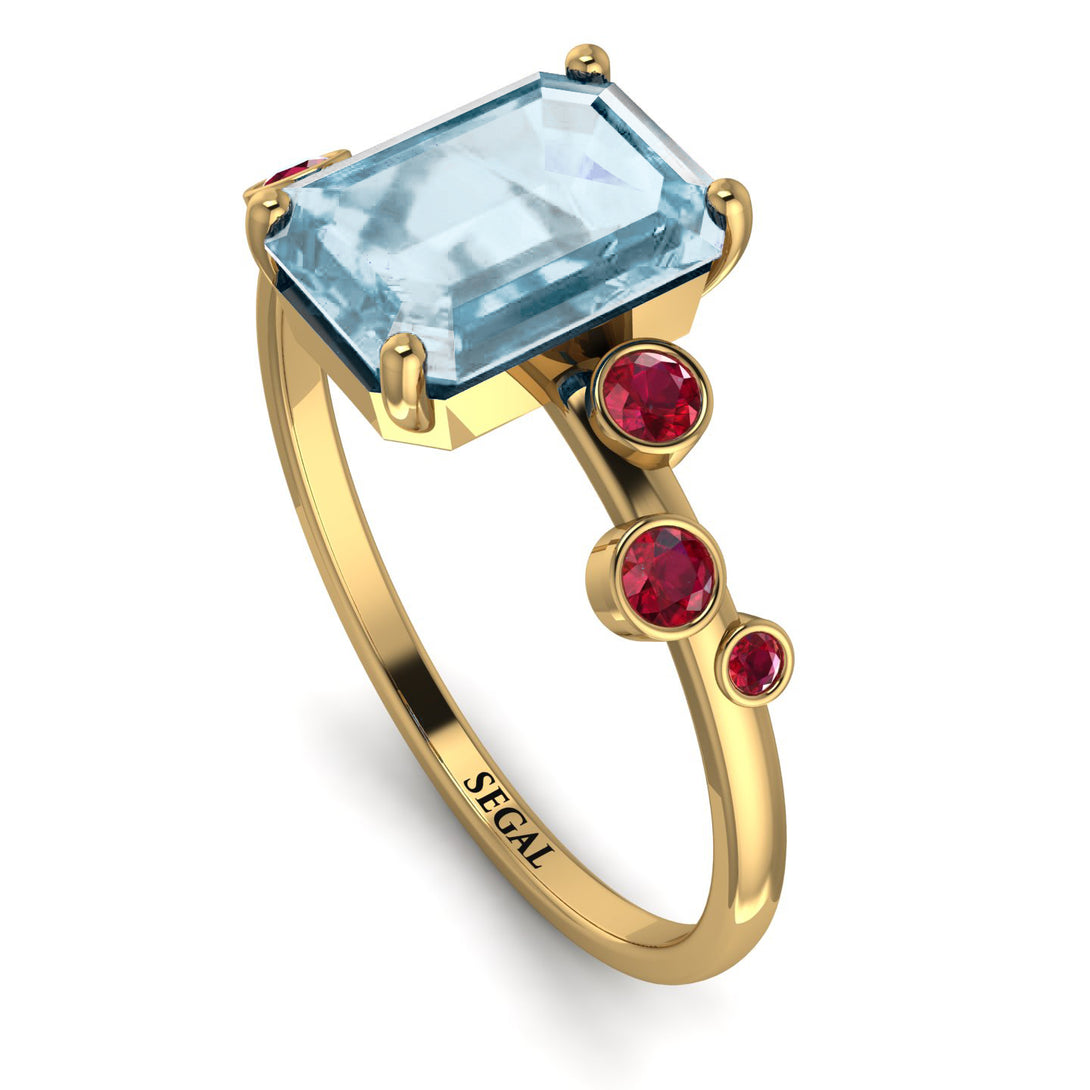 Emerald Cut Aquamarine Ring With Bezel - Alina No. 410