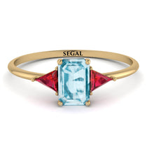 Emerald Cut Aquamarine With Triangles Ring - Remi No. 410 image 1