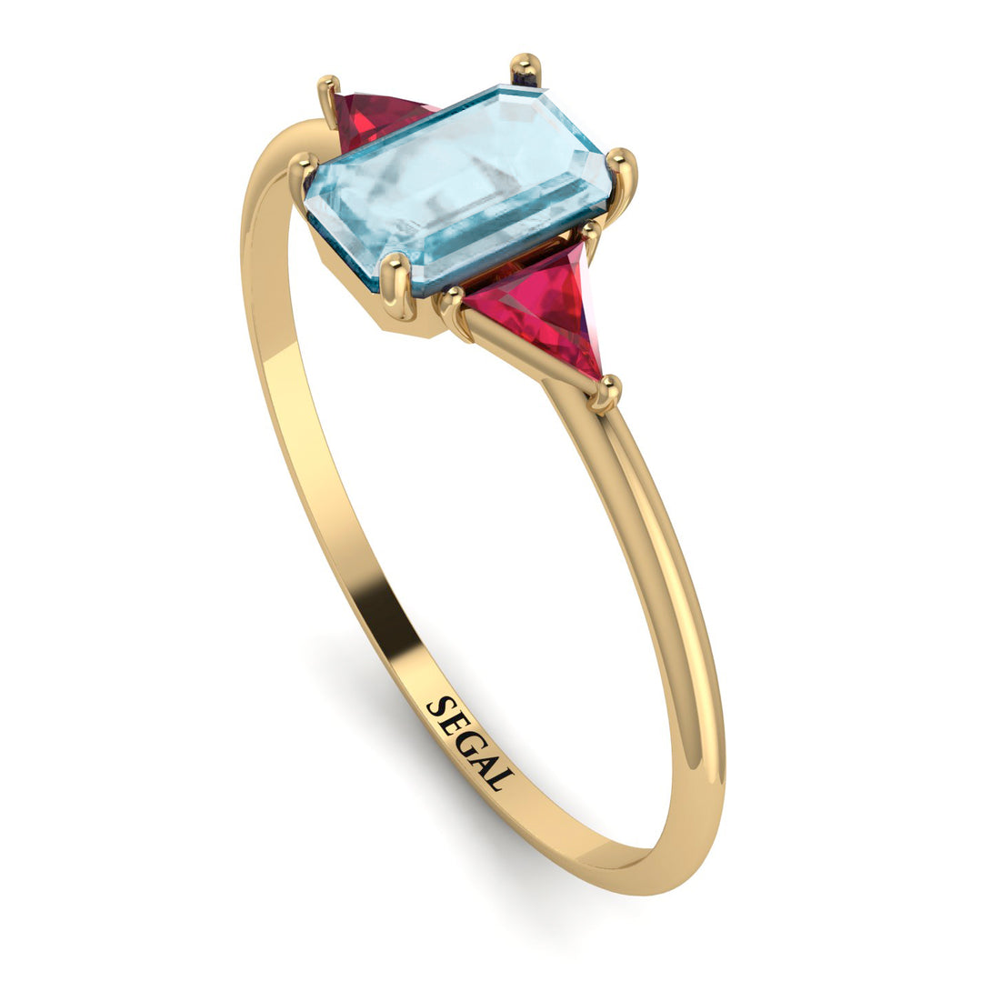 Emerald Cut Aquamarine With Triangles Ring - Remi No. 410