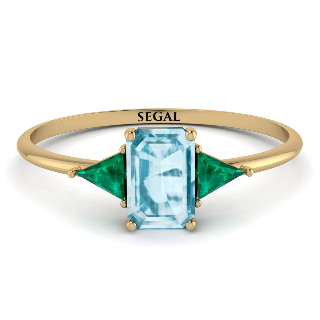 Emerald Cut Aquamarine With Triangles Ring - Remi No. 404