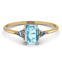 Emerald Cut Aquamarine With Triangles Ring - Remi No. 401 image 1
