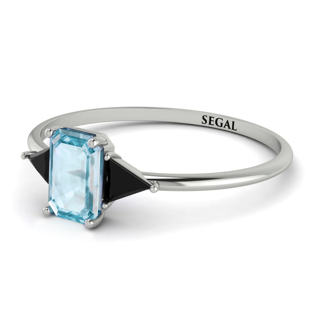 Emerald Cut Aquamarine With Triangles Ring - Remi No. 409