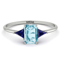 Emerald Cut Aquamarine With Triangles Ring - Remi No. 415 image 1