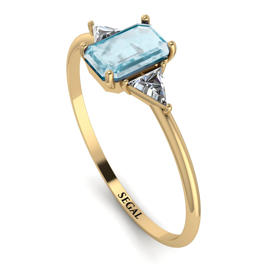 Emerald Cut Aquamarine With Triangles Ring - Remi No. 401