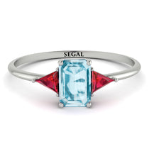 Emerald Cut Aquamarine With Triangles Ring - Remi No. 412 image 1