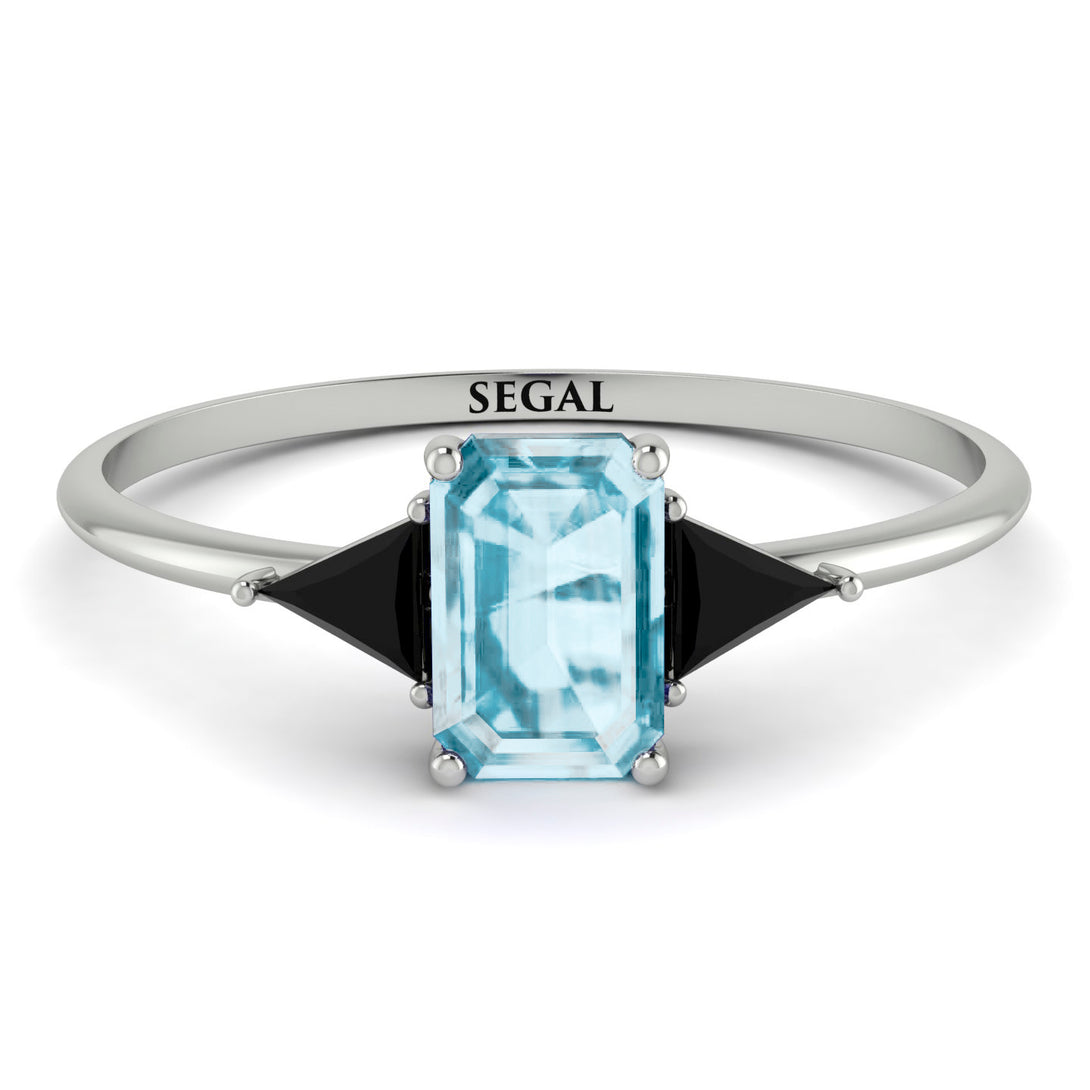 Emerald Cut Aquamarine With Triangles Ring - Remi No. 409