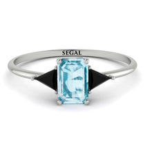 Emerald Cut Aquamarine With Triangles Ring - Remi No. 409 image 1