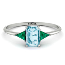 Emerald Cut Aquamarine With Triangles Ring - Remi No. 406 image 1