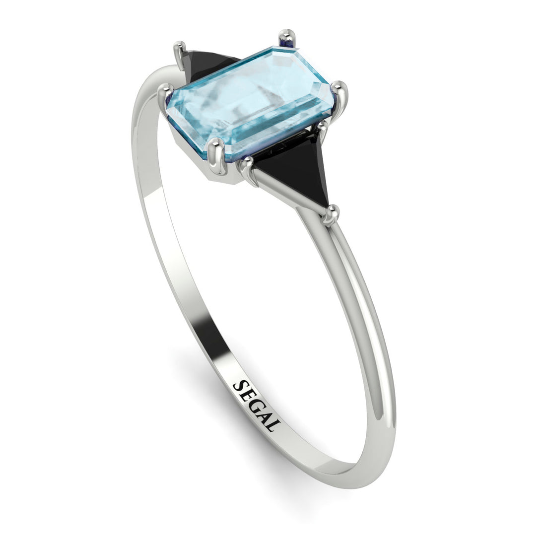 Emerald Cut Aquamarine With Triangles Ring - Remi No. 409