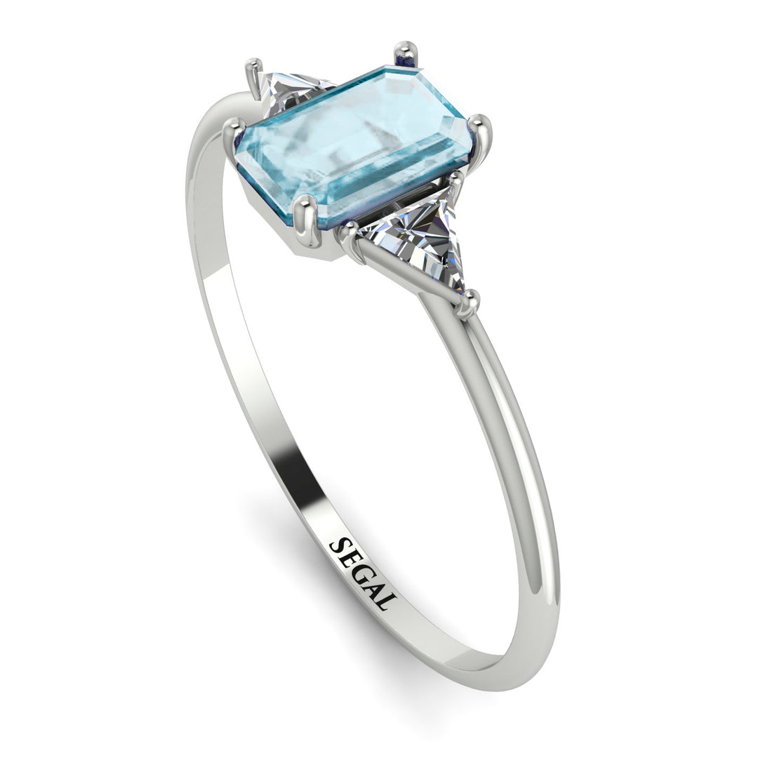 Emerald Cut Aquamarine With Triangles Ring - Remi No. 403