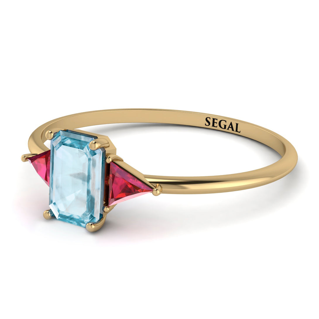 Emerald Cut Aquamarine With Triangles Ring - Remi No. 410