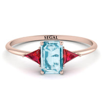 Emerald Cut Aquamarine With Triangles Ring - Remi No. 411 image 1
