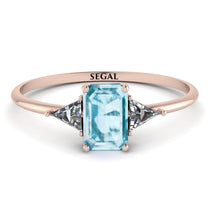 Emerald Cut Aquamarine With Triangles Ring - Remi No. 402 image 1